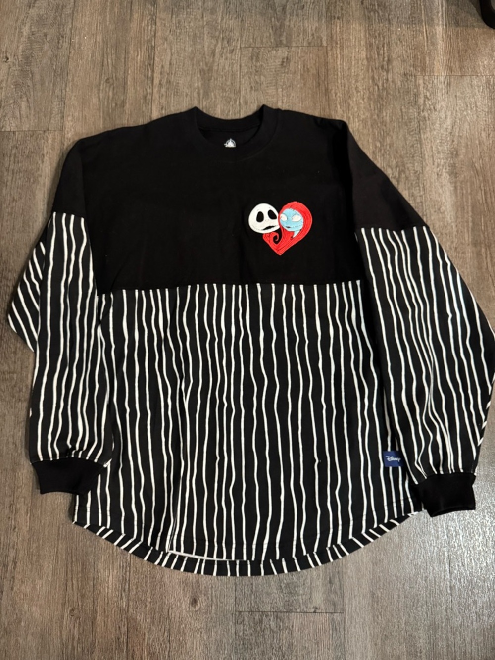 Disney Black and White Striped Long Sleeve Sweater with Red Heart Patch